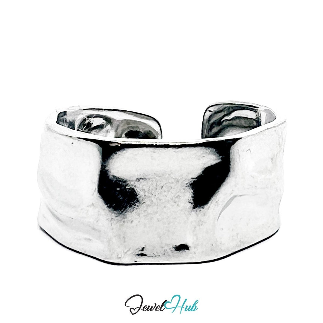 Stainless Steel Silver Hammered Wide Band Ring – Textured Modern - JewelHub.co.uk