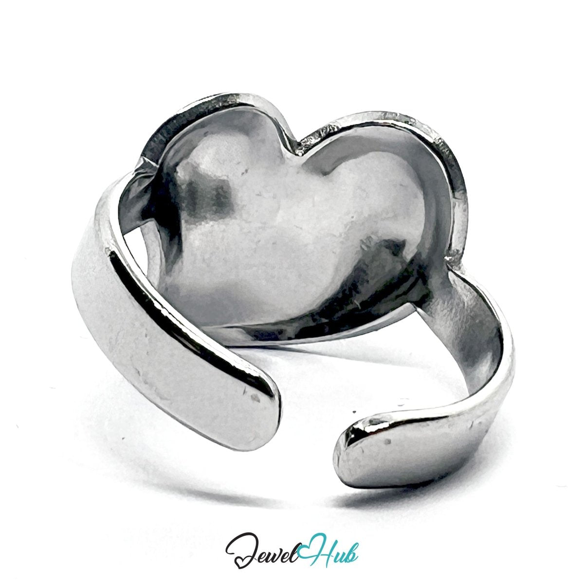 Stainless Steel Silver Heartform Ring – Sculptural Statement Design - JewelHub.co.uk