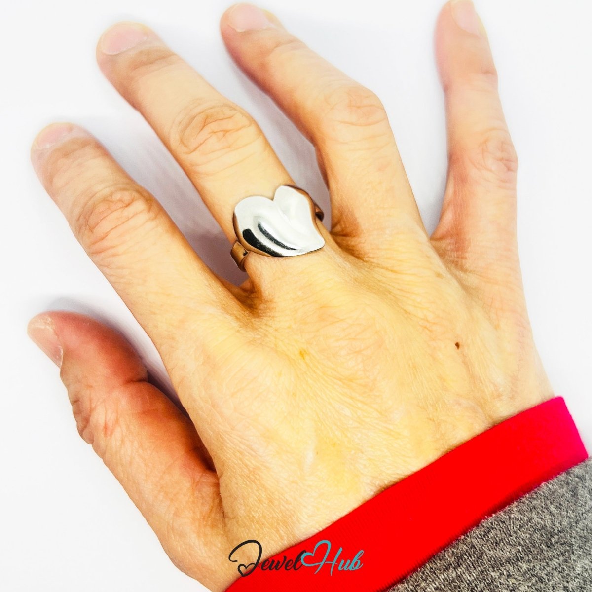 Stainless Steel Silver Heartform Ring – Sculptural Statement Design - JewelHub.co.uk