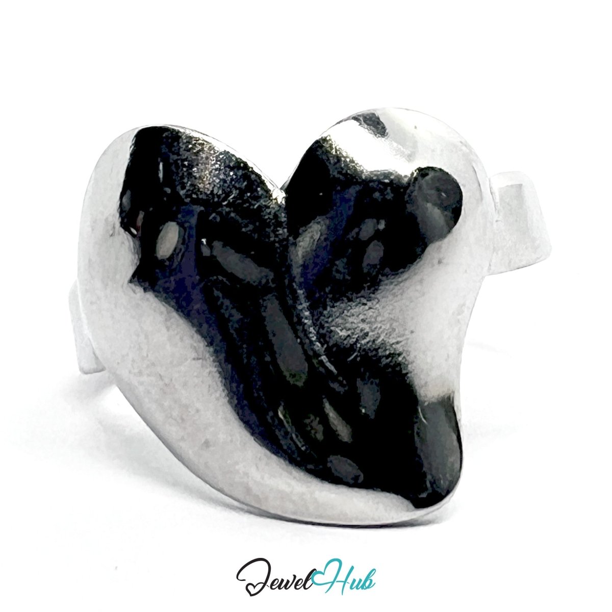 Stainless Steel Silver Heartform Ring – Sculptural Statement Design - JewelHub.co.uk