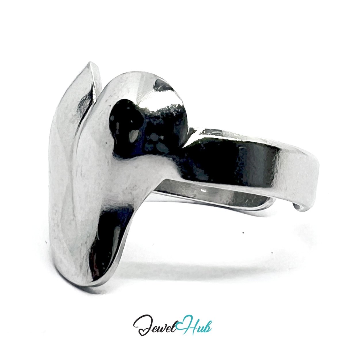 Stainless Steel Silver Heartform Ring – Sculptural Statement Design - JewelHub.co.uk