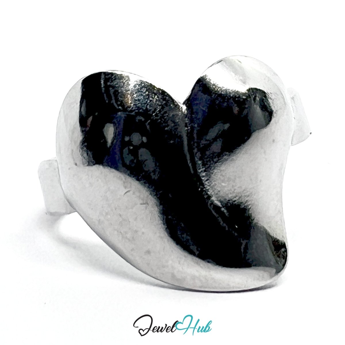 Stainless Steel Silver Heartform Ring – Sculptural Statement Design - JewelHub.co.uk