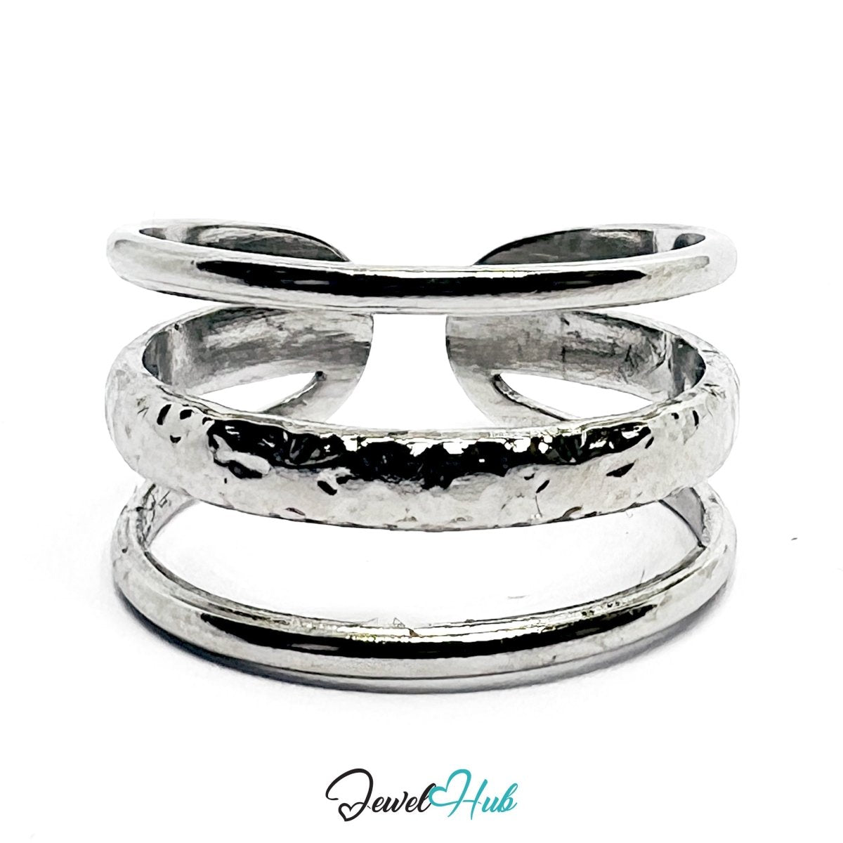 Stainless Steel Silver Hollow Multi‑Band Ring – Sculptural Openwork, Adjustable - JewelHub.co.uk