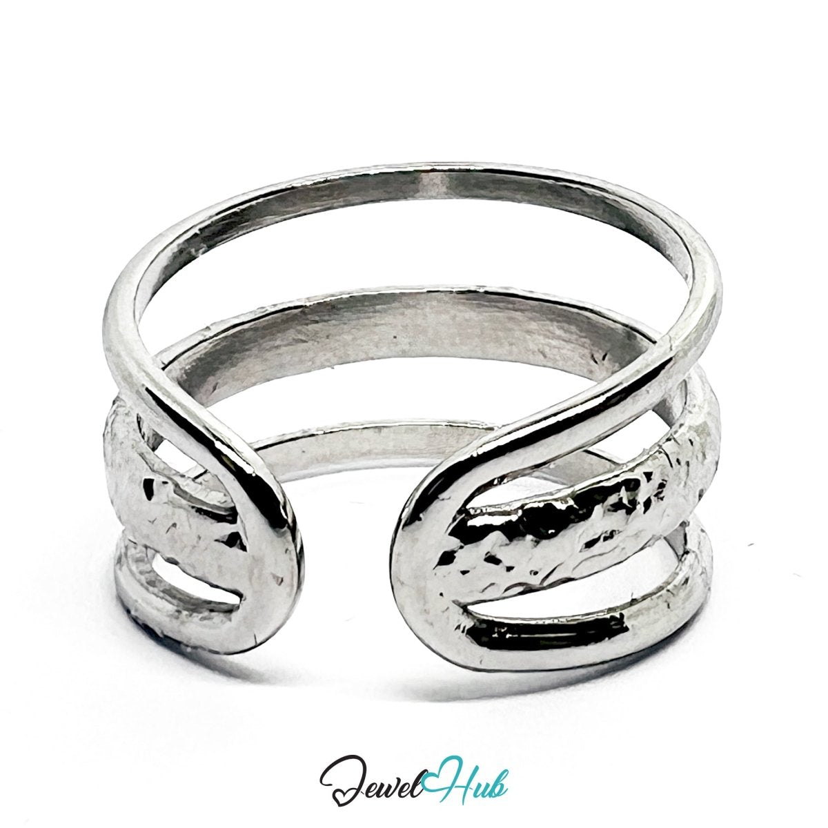 Stainless Steel Silver Hollow Multi‑Band Ring – Sculptural Openwork, Adjustable - JewelHub.co.uk