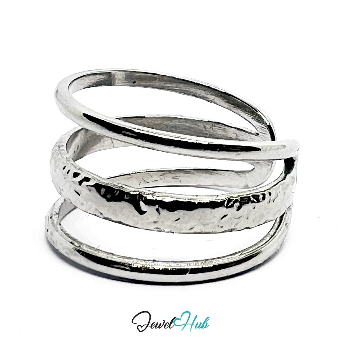 Stainless Steel Silver Hollow Multi‑Band Ring – Sculptural Openwork, Adjustable - JewelHub.co.uk