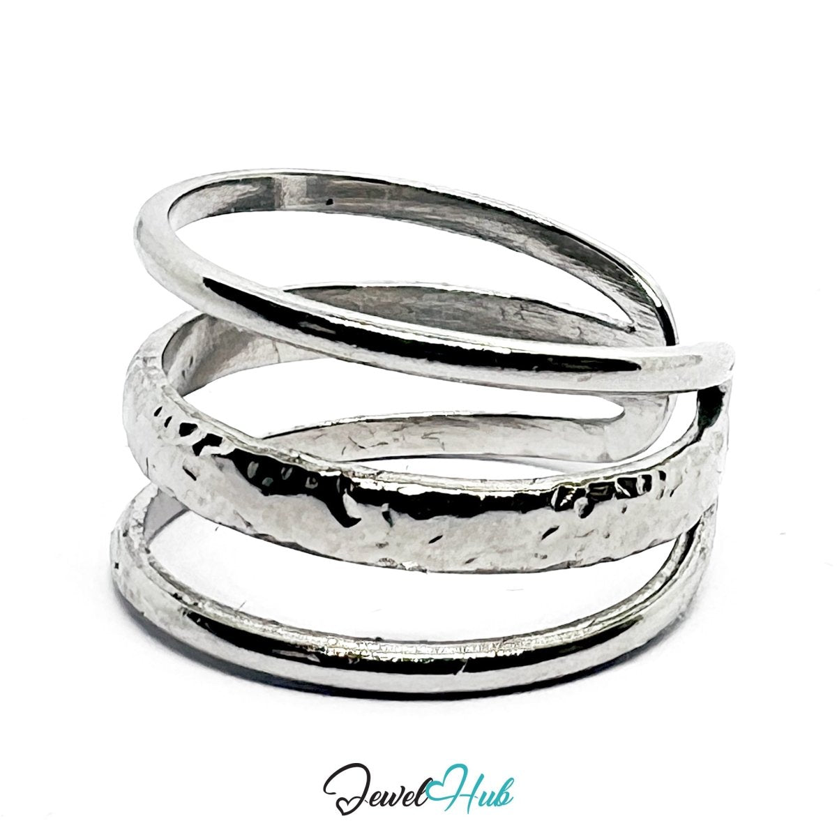 Stainless Steel Silver Hollow Multi‑Band Ring – Sculptural Openwork, Adjustable - JewelHub.co.uk