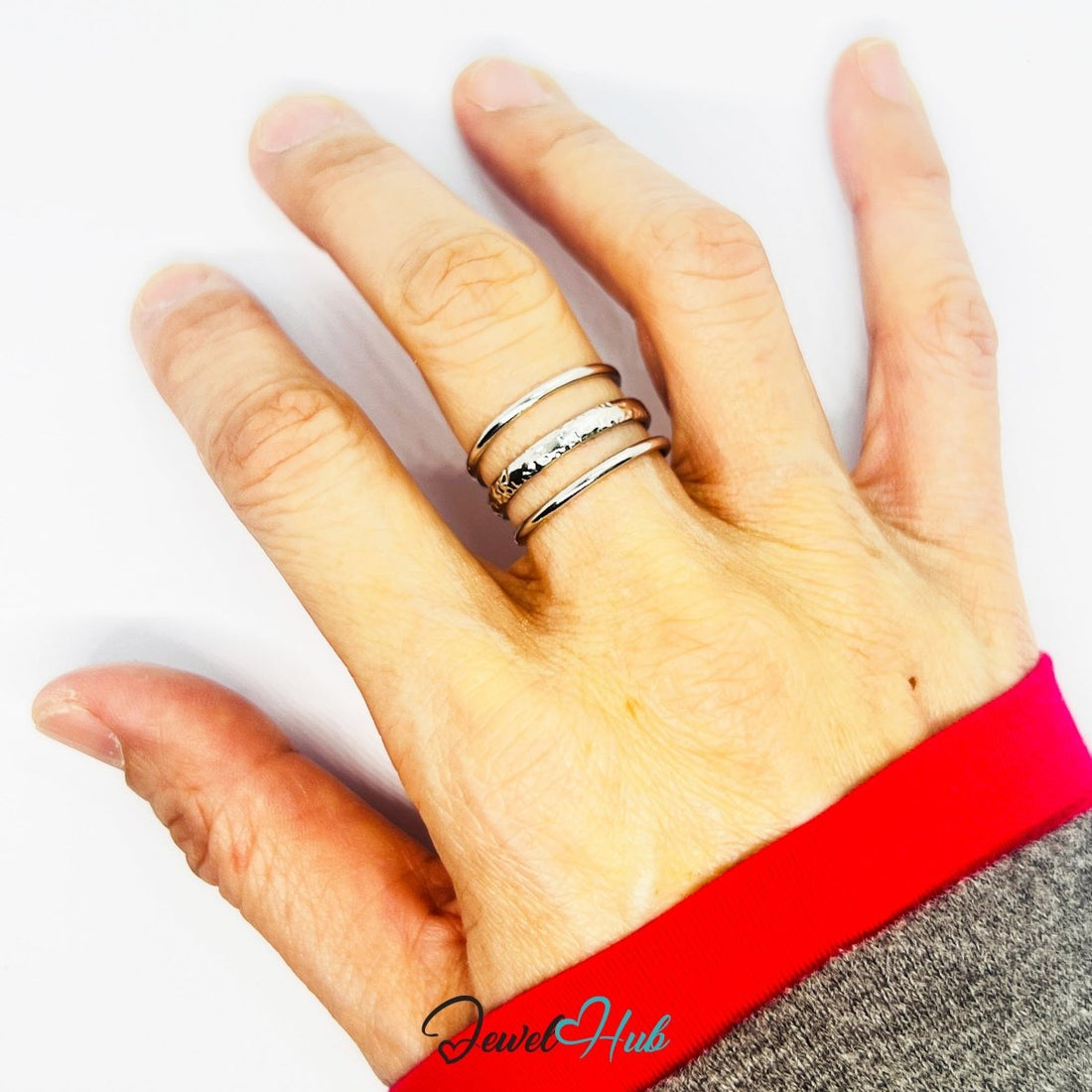 Stainless Steel Silver Hollow Multi‑Band Ring – Sculptural Openwork, Adjustable - JewelHub.co.uk