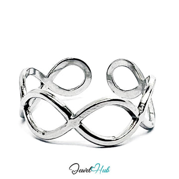 Stainless Steel Silver Infinity Loop Ring – Sculptural Open Band - JewelHub.co.uk