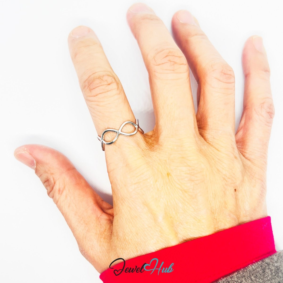 Stainless Steel Silver Infinity Loop Ring – Sculptural Open Band - JewelHub.co.uk