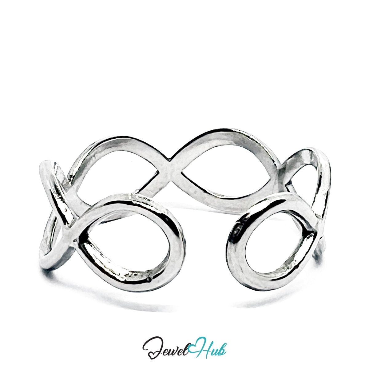 Stainless Steel Silver Infinity Loop Ring – Sculptural Open Band - JewelHub.co.uk
