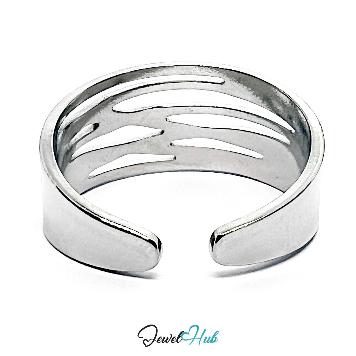 Stainless Steel Silver Interwoven Branch Ring – Sculptural Openwork Band - JewelHub.co.uk