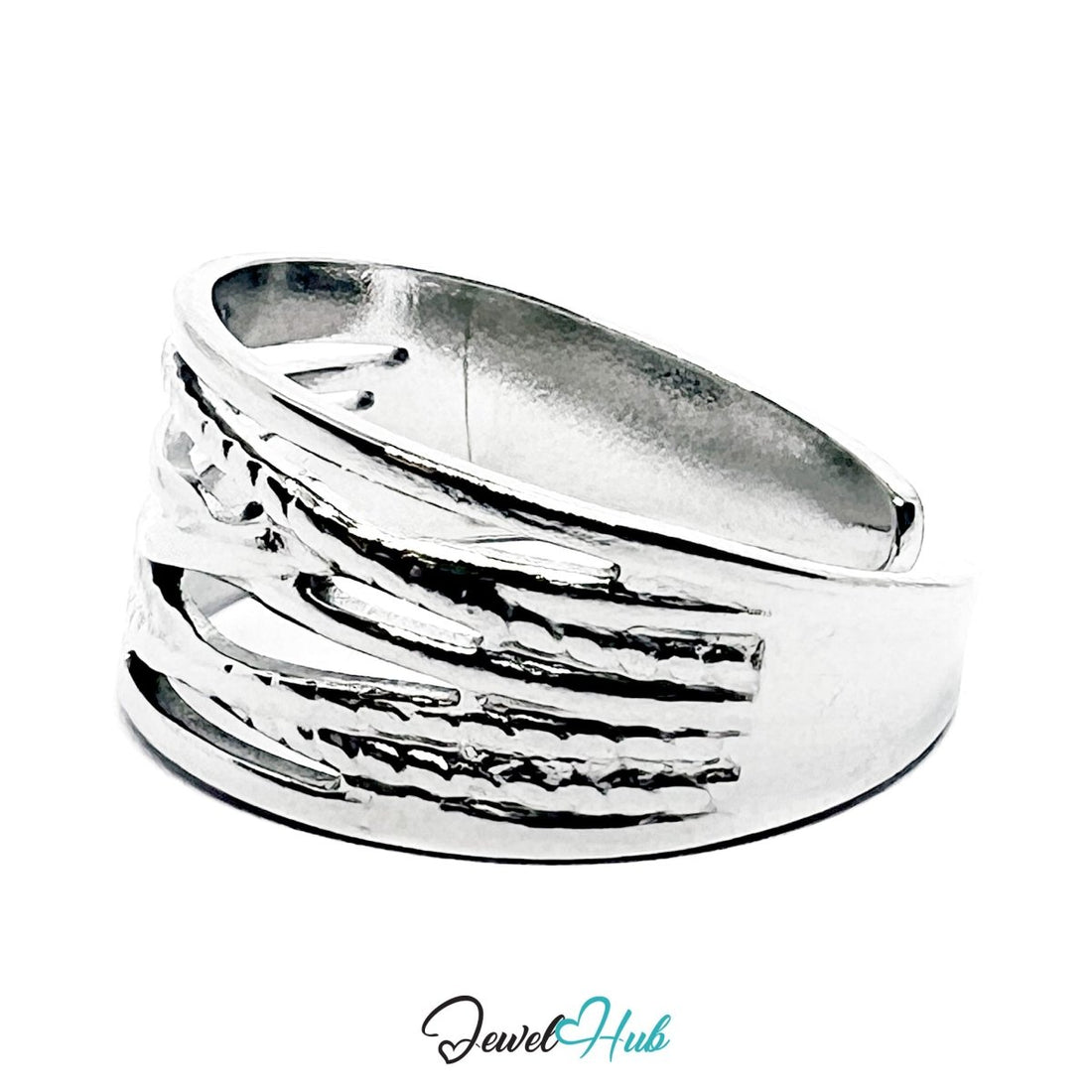 Stainless Steel Silver Interwoven Branch Ring – Sculptural Openwork Band - JewelHub.co.uk