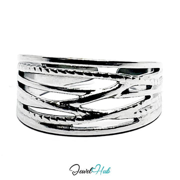 Stainless Steel Silver Interwoven Branch Ring – Sculptural Openwork Band - JewelHub.co.uk