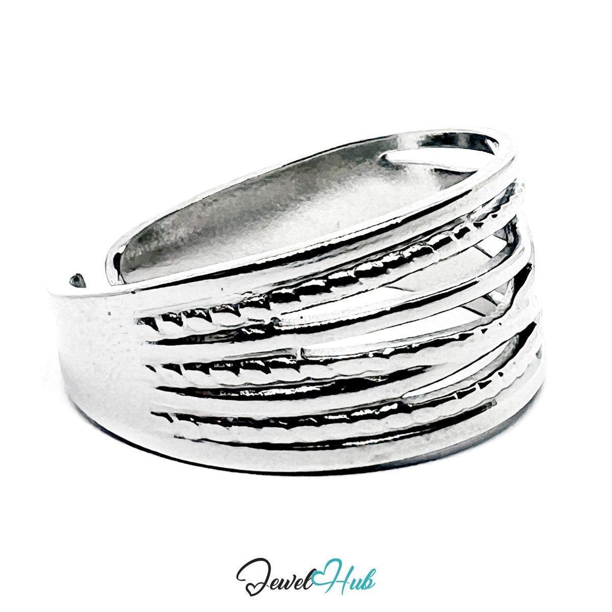 Stainless Steel Silver Interwoven Branch Ring – Sculptural Openwork Band - JewelHub.co.uk