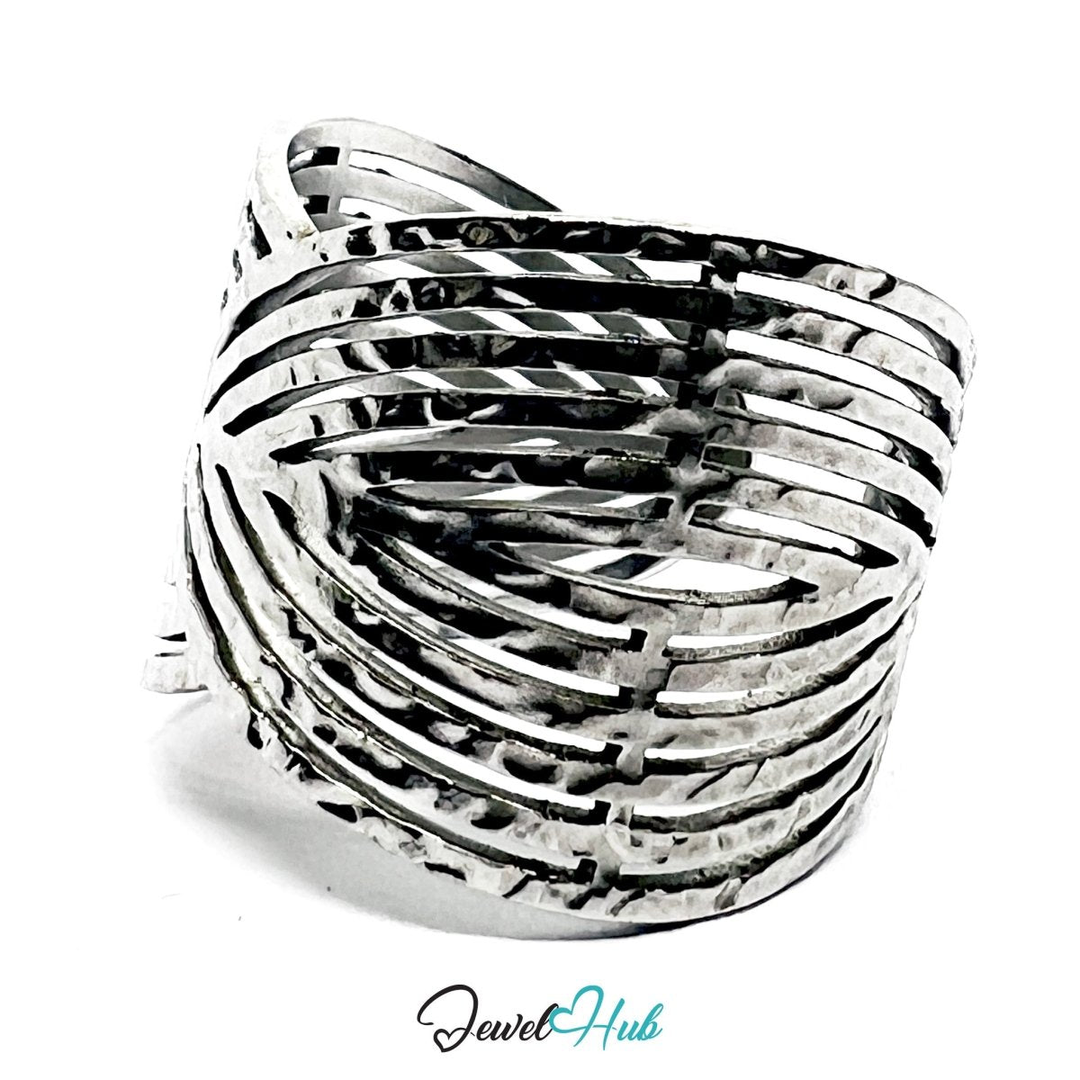 Stainless Steel Silver Lacework Lattice Ring – Ornamental Texture - JewelHub.co.uk