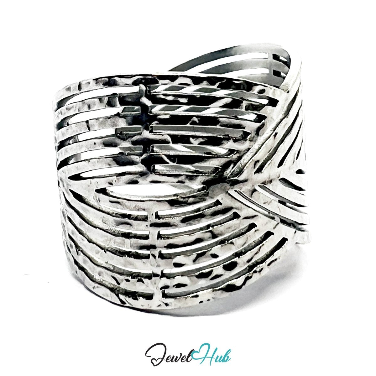 Stainless Steel Silver Lacework Lattice Ring – Ornamental Texture - JewelHub.co.uk