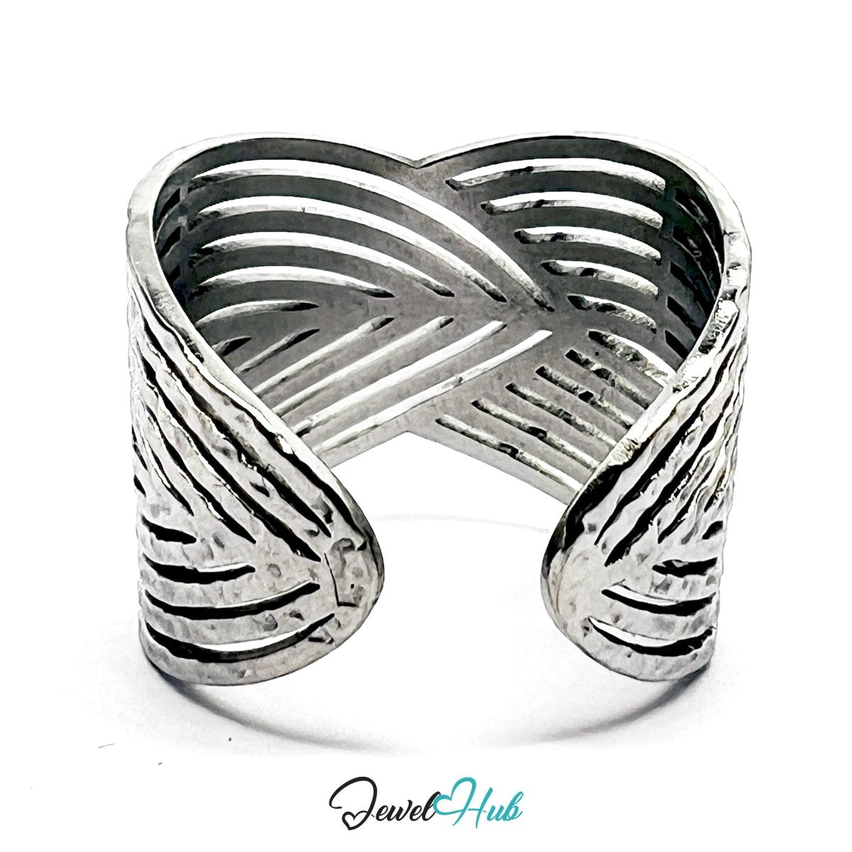 Stainless Steel Silver Lacework Lattice Ring – Ornamental Texture - JewelHub.co.uk