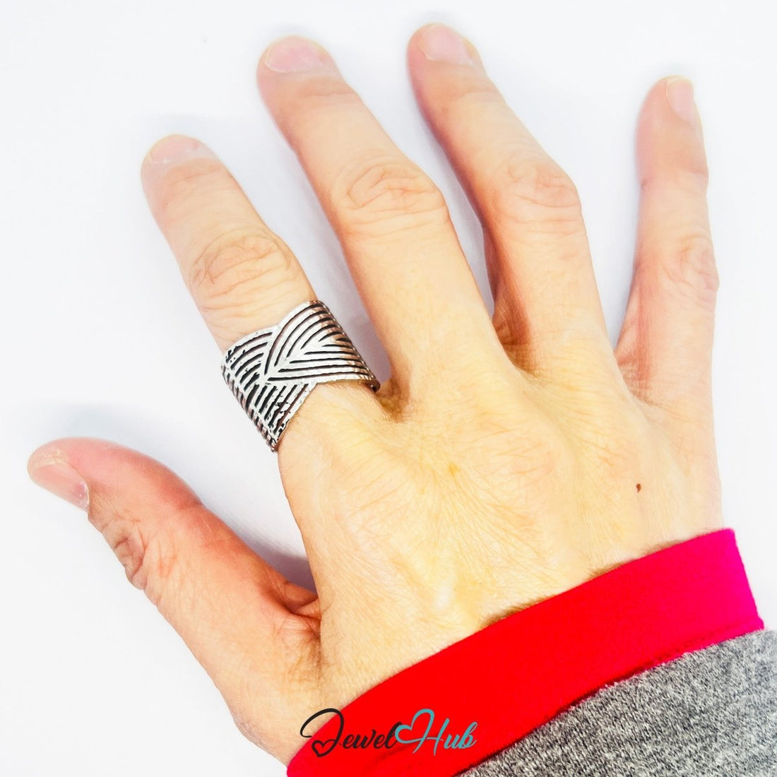 Stainless Steel Silver Lacework Lattice Ring – Ornamental Texture - JewelHub.co.uk