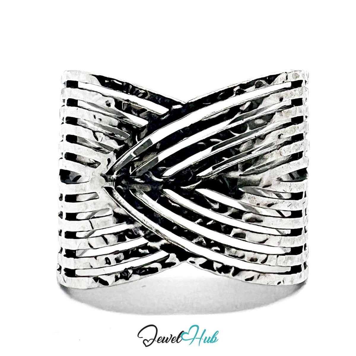 Stainless Steel Silver Lacework Lattice Ring – Ornamental Texture - JewelHub.co.uk