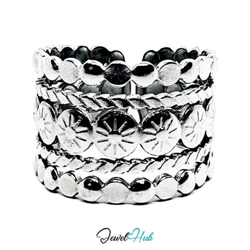Stainless Steel Silver Layered Dot Textured Ring – Sculptural Band - JewelHub.co.uk