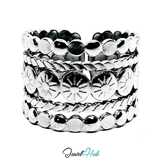 Stainless Steel Silver Layered Dot Textured Ring – Sculptural Band ...
