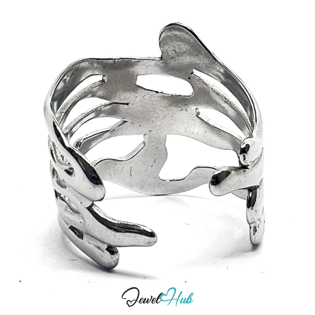 Stainless Steel Silver Layered Flow Ring – Sculptural Motion - JewelHub.co.uk