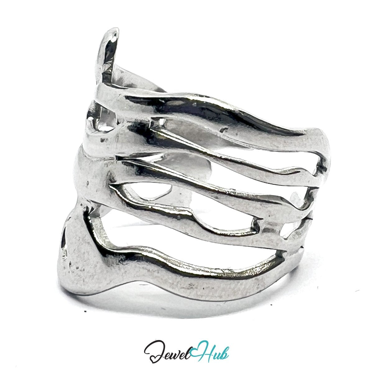 Stainless Steel Silver Layered Flow Ring – Sculptural Motion - JewelHub.co.uk