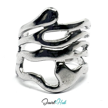 Stainless Steel Silver Layered Flow Ring – Sculptural Motion - JewelHub.co.uk