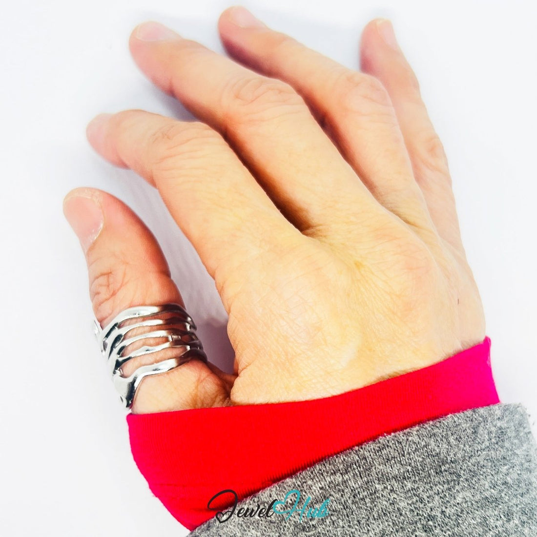 Stainless Steel Silver Layered Flow Ring – Sculptural Motion - JewelHub.co.uk