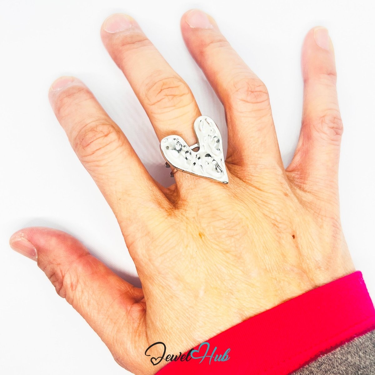 Stainless Steel Silver Molten Heart Sculptural Ring – Abstract Statement - JewelHub.co.uk