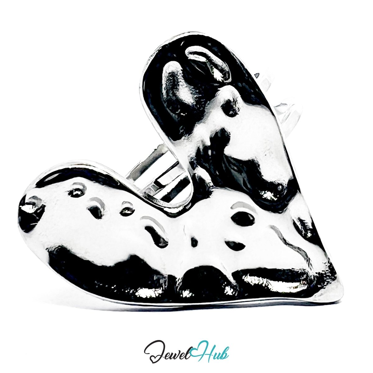 Stainless Steel Silver Molten Heart Sculptural Ring – Abstract Statement - JewelHub.co.uk