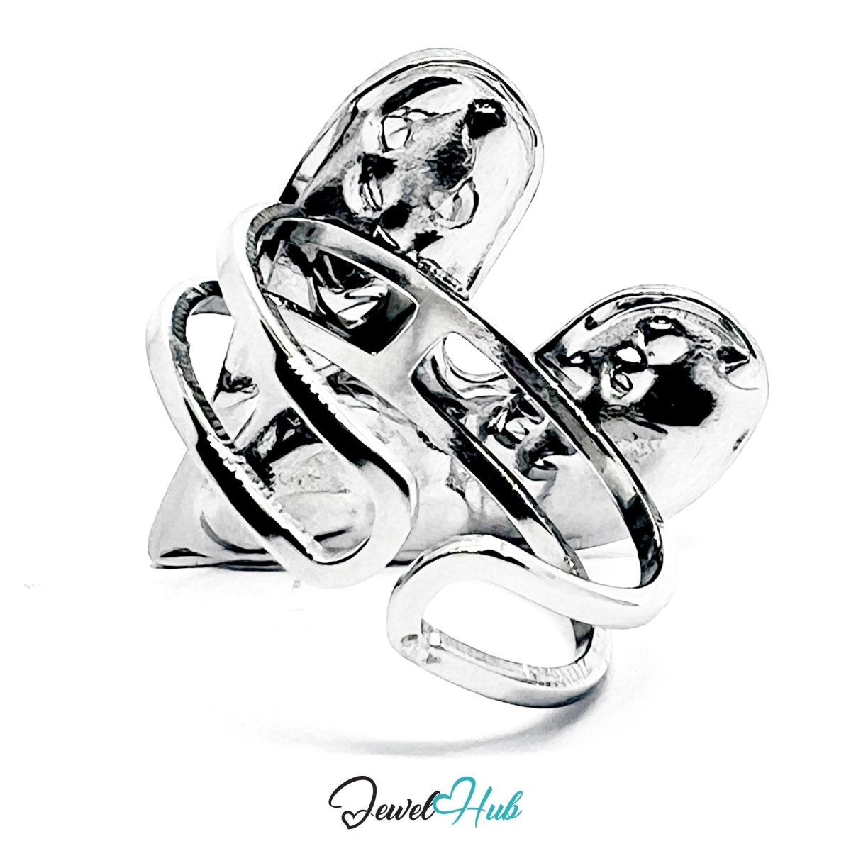 Stainless Steel Silver Molten Heart Sculptural Ring – Abstract Statement - JewelHub.co.uk
