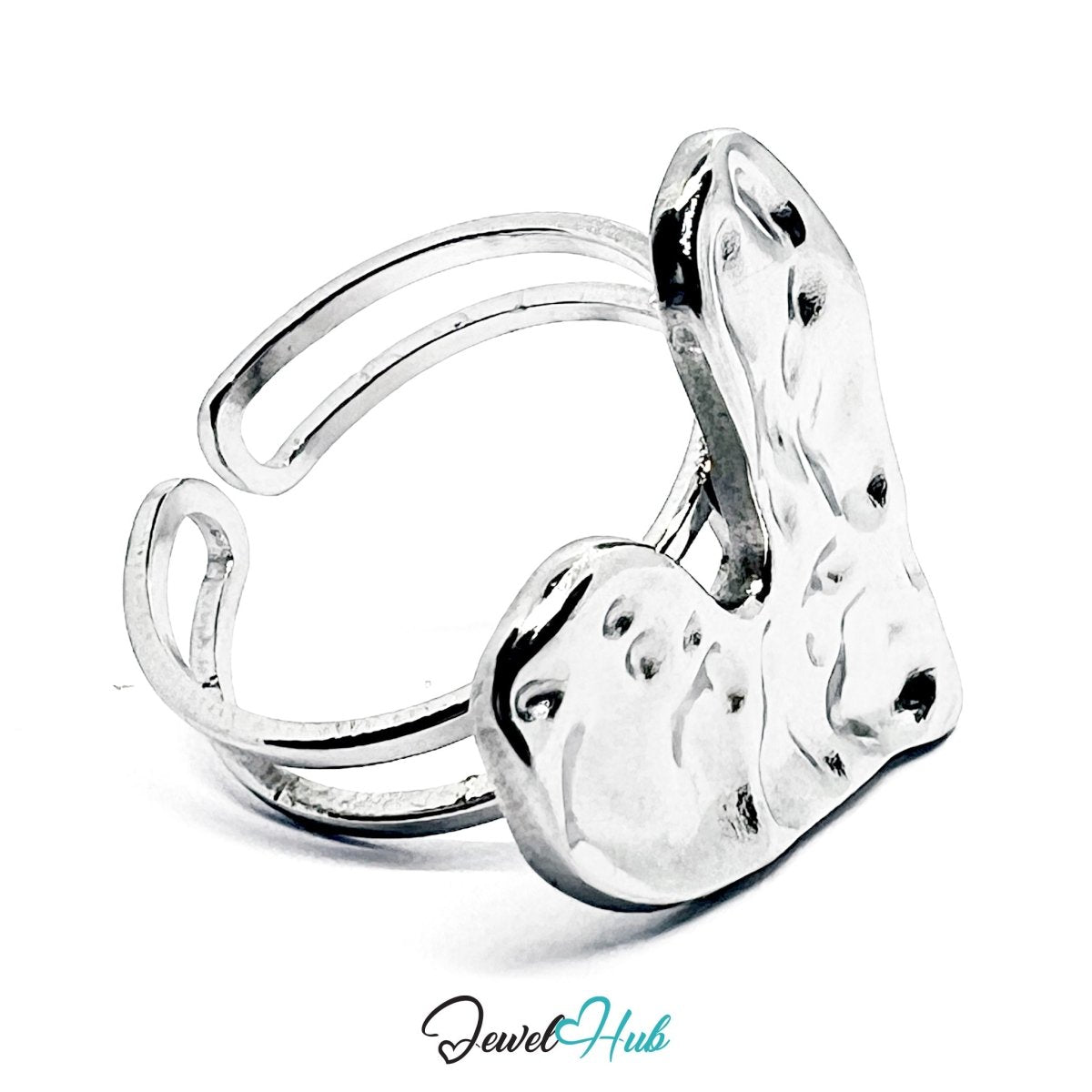 Stainless Steel Silver Molten Heart Sculptural Ring – Abstract Statement - JewelHub.co.uk