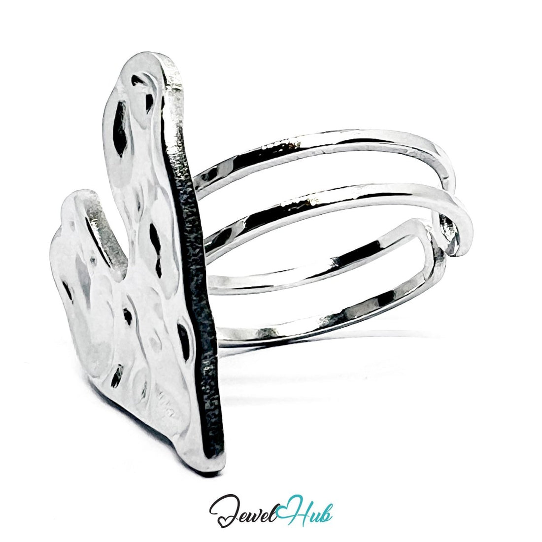 Stainless Steel Silver Molten Heart Sculptural Ring – Abstract Statement - JewelHub.co.uk