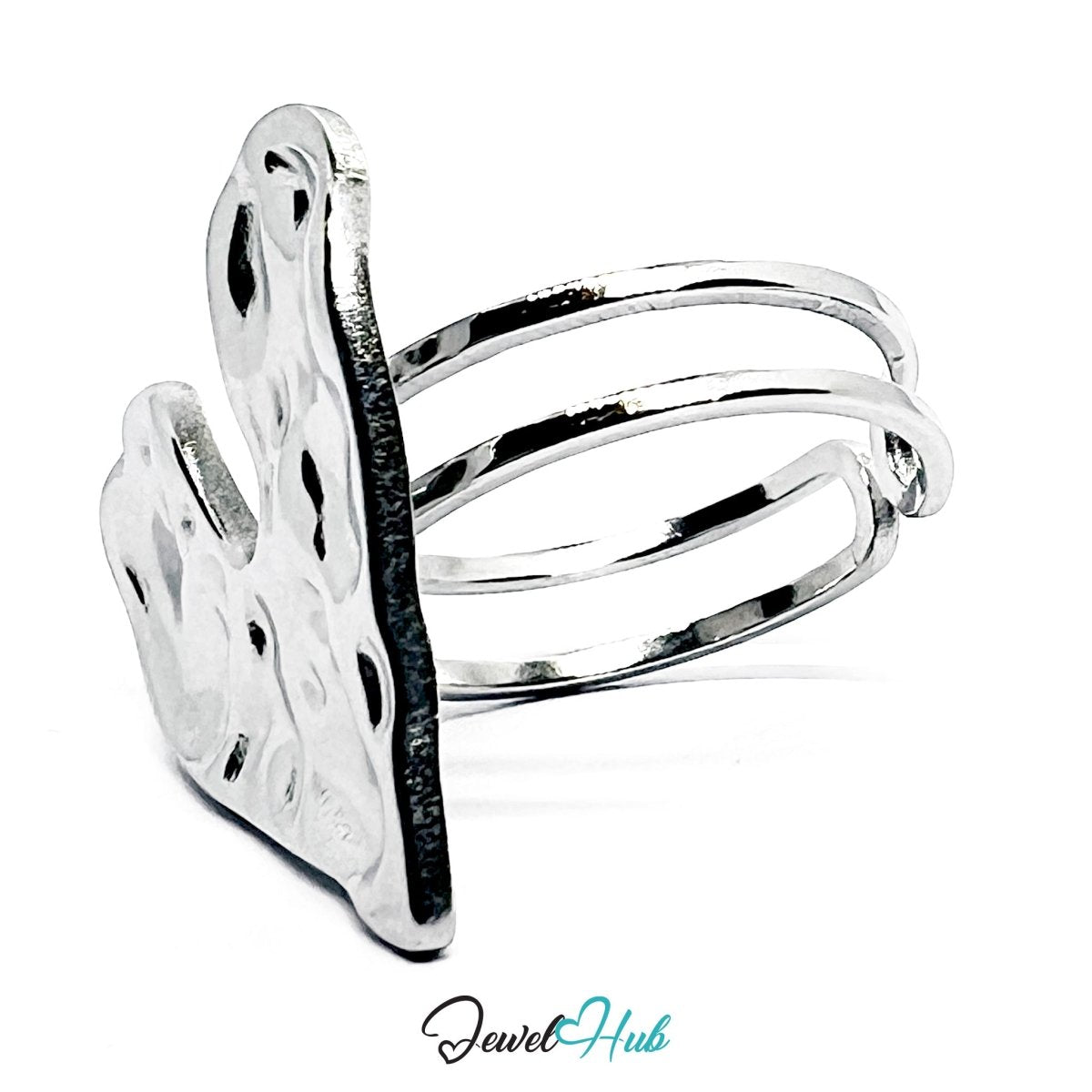 Stainless Steel Silver Molten Heart Sculptural Ring – Abstract Statement - JewelHub.co.uk
