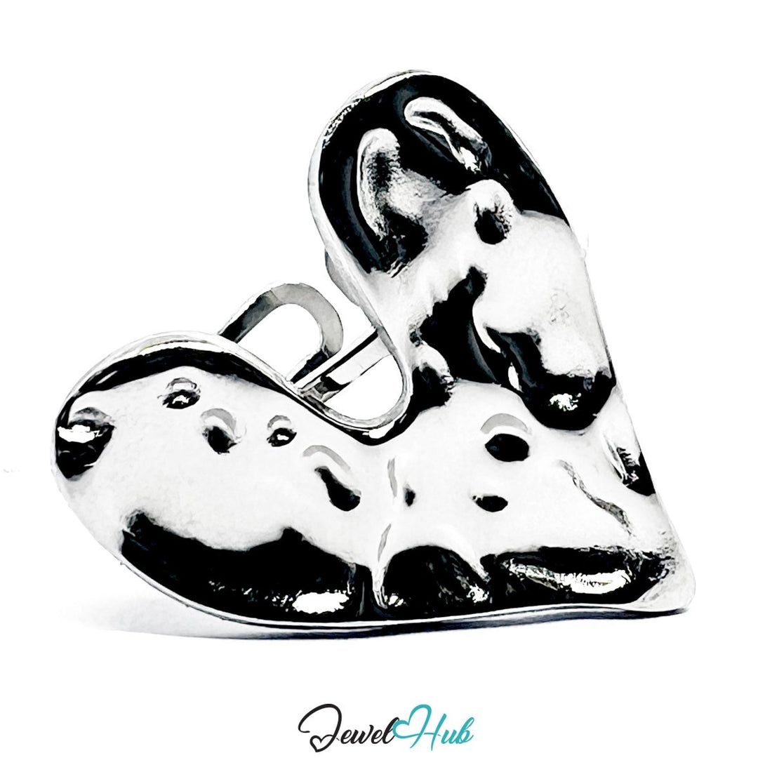 Stainless Steel Silver Molten Heart Sculptural Ring – Abstract Statement - JewelHub.co.uk