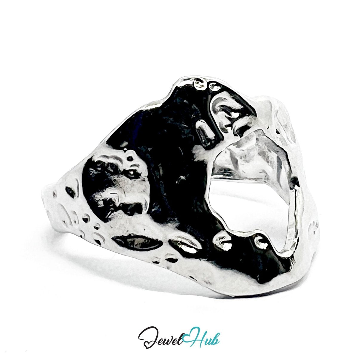 Stainless Steel Silver Molten Silver Ring – Abstract Sculptural Form - JewelHub.co.uk