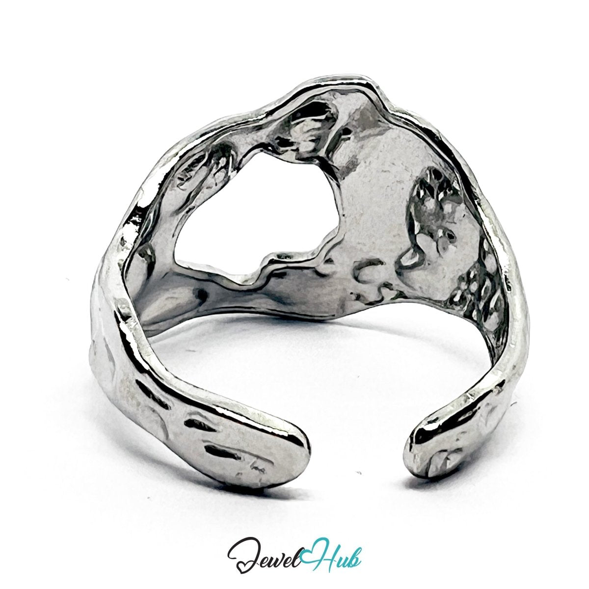 Stainless Steel Silver Molten Silver Ring – Abstract Sculptural Form - JewelHub.co.uk