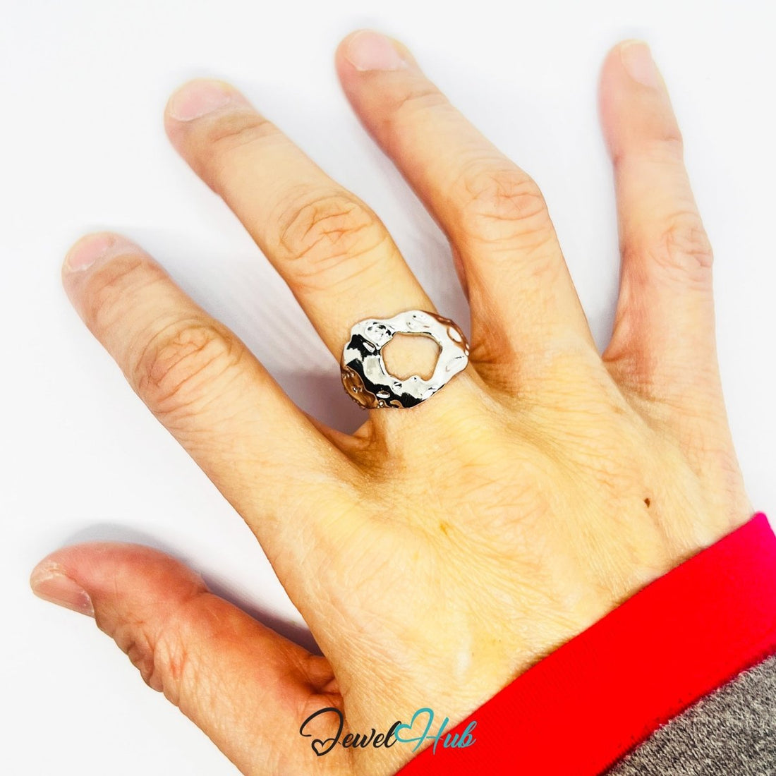 Stainless Steel Silver Molten Silver Ring – Abstract Sculptural Form - JewelHub.co.uk