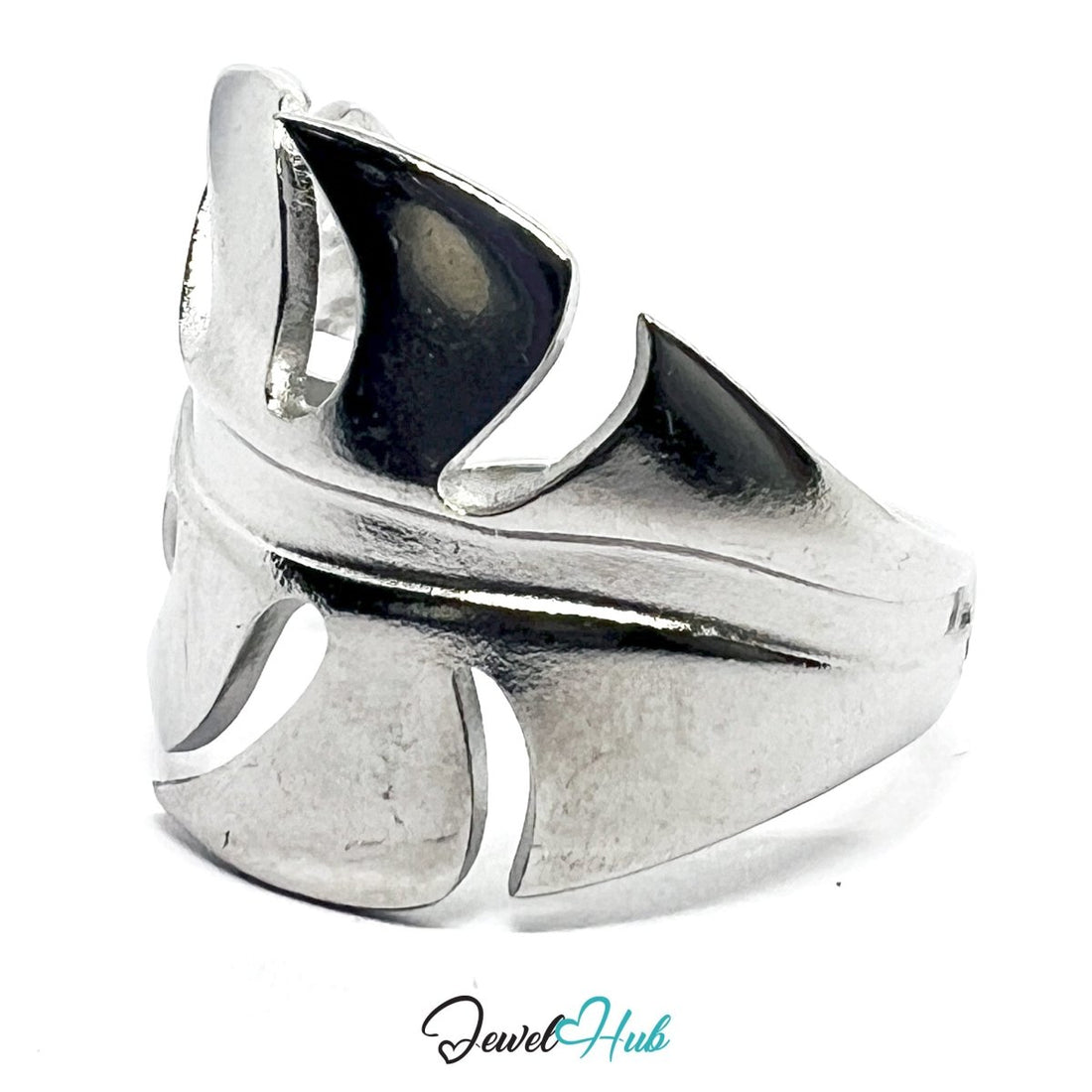 Stainless Steel Silver Monstera Leaf Ring – Sculptural Botanical Form - JewelHub.co.uk