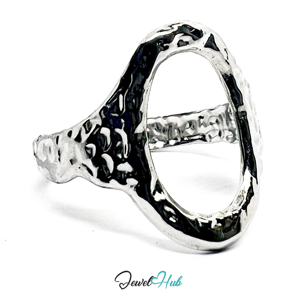 Stainless Steel Silver Oval Cutout Ring – Sculptural Minimalism - JewelHub.co.uk