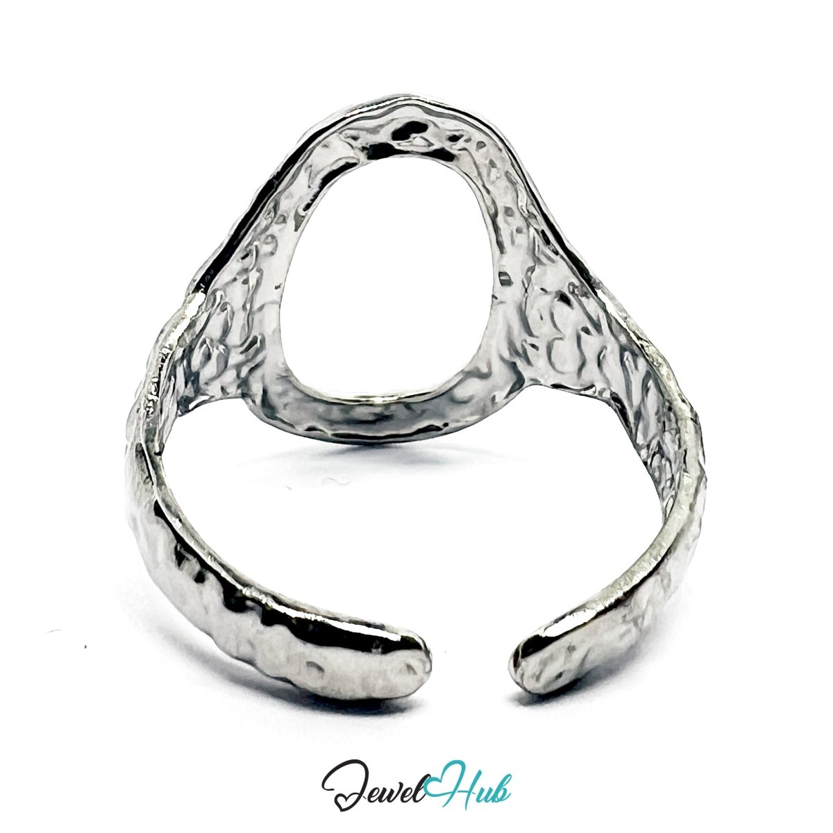Stainless Steel Silver Oval Cutout Ring – Sculptural Minimalism - JewelHub.co.uk