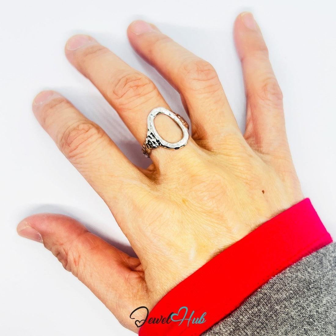 Stainless Steel Silver Oval Cutout Ring – Sculptural Minimalism - JewelHub.co.uk