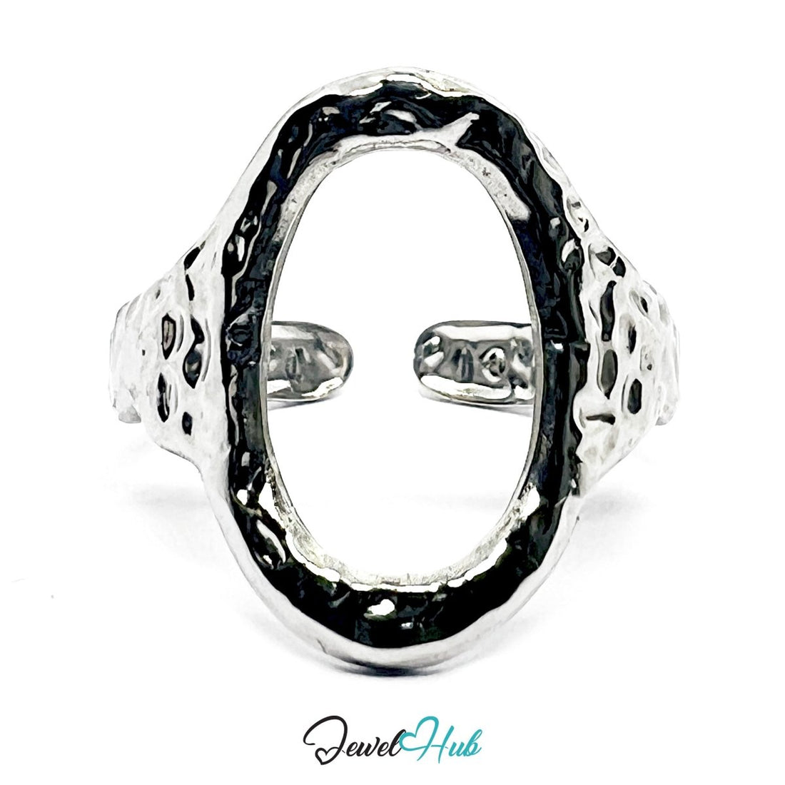 Stainless Steel Silver Oval Cutout Ring – Sculptural Minimalism - JewelHub.co.uk