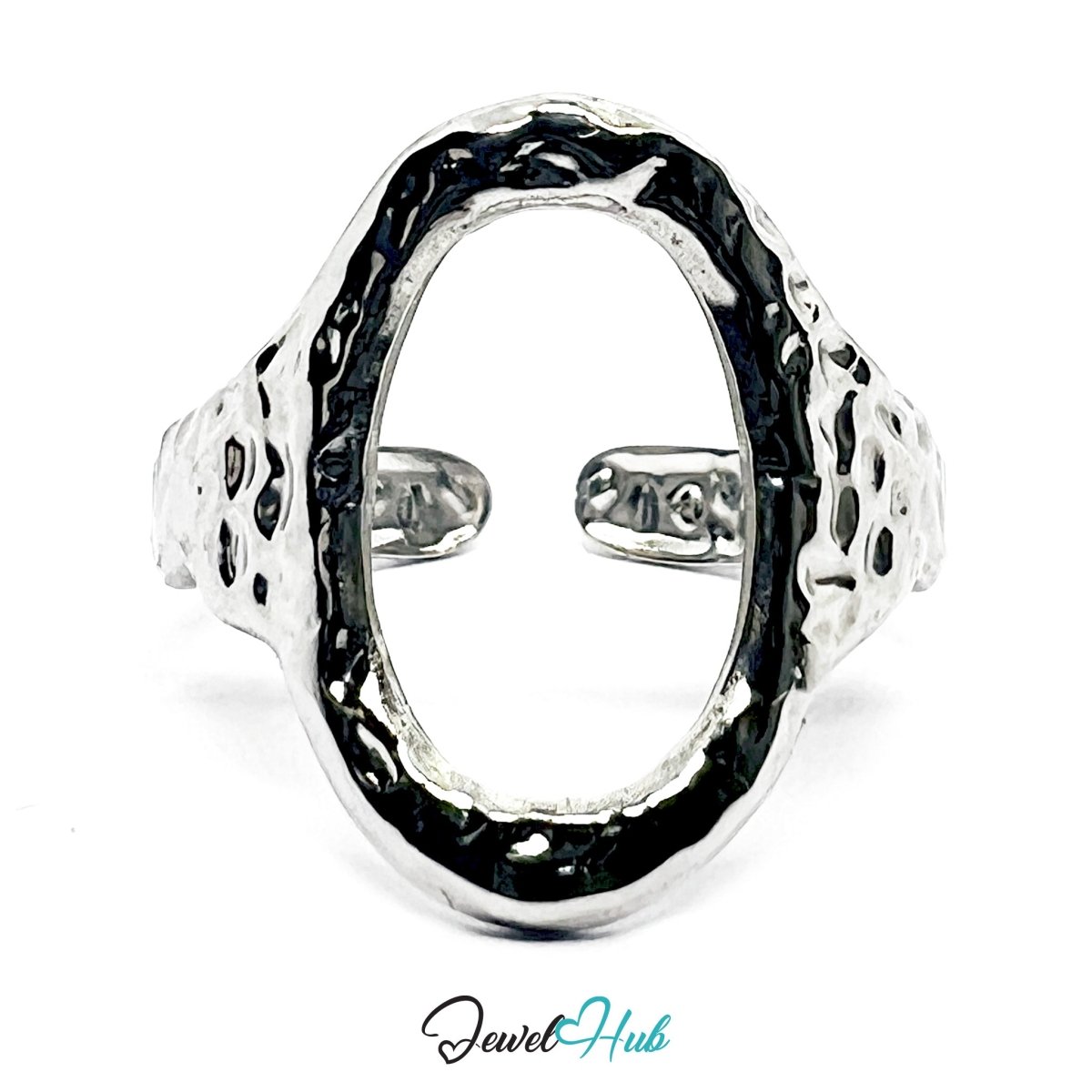 Stainless Steel Silver Oval Cutout Ring – Sculptural Minimalism - JewelHub.co.uk