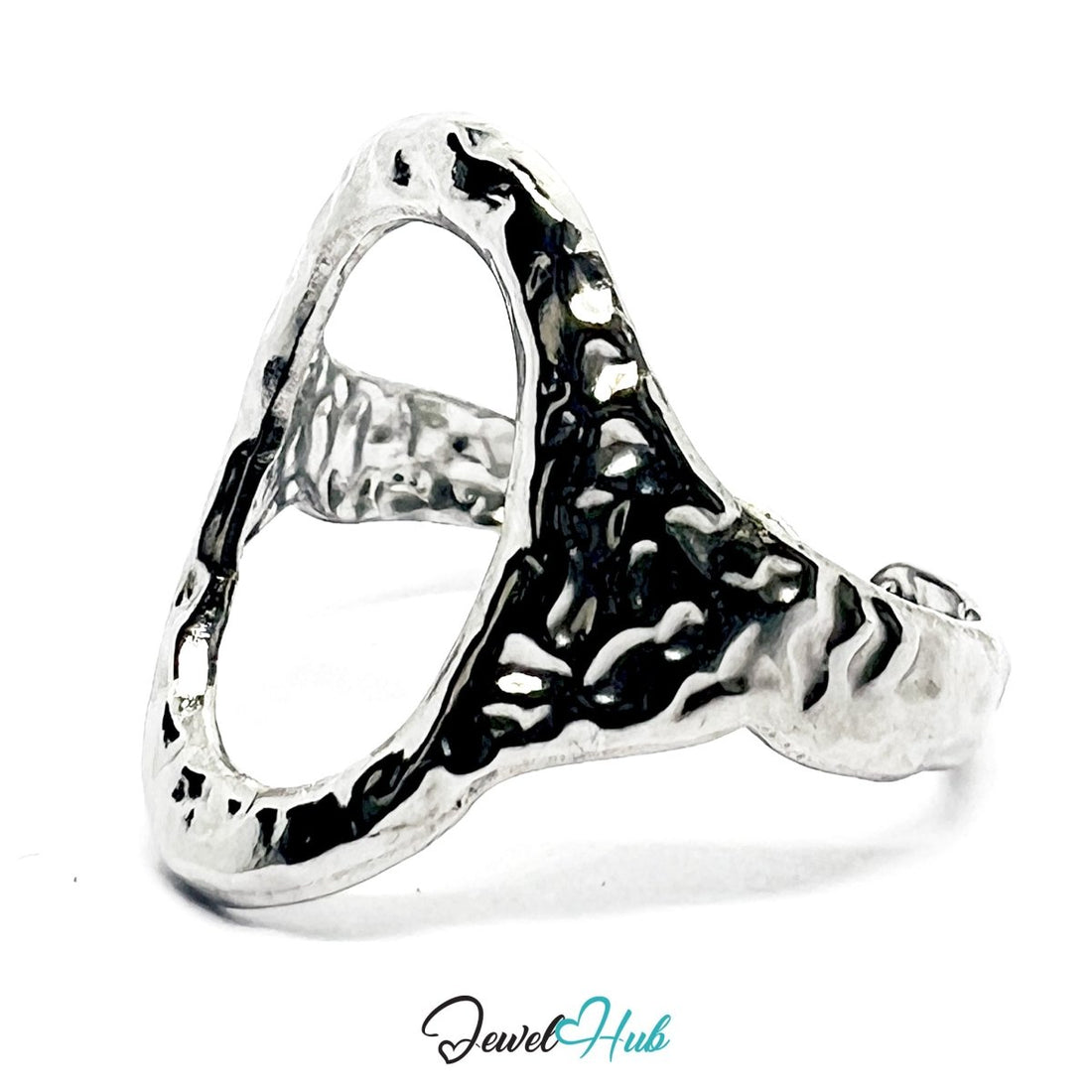 Stainless Steel Silver Oval Cutout Ring – Sculptural Minimalism - JewelHub.co.uk