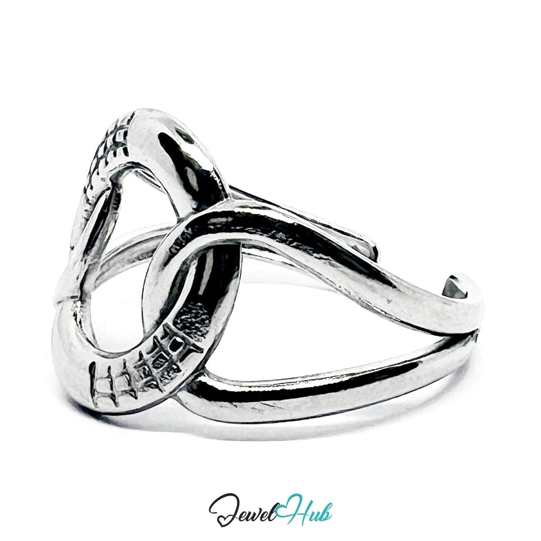 Stainless Steel Silver Overlap Ring – Modern Circular Sculptural Band - JewelHub.co.uk