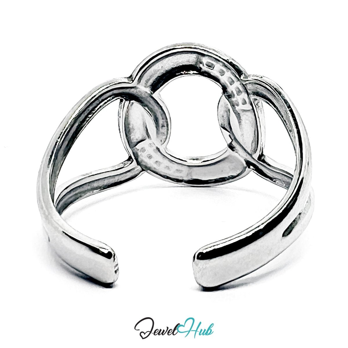 Stainless Steel Silver Overlap Ring – Modern Circular Sculptural Band - JewelHub.co.uk