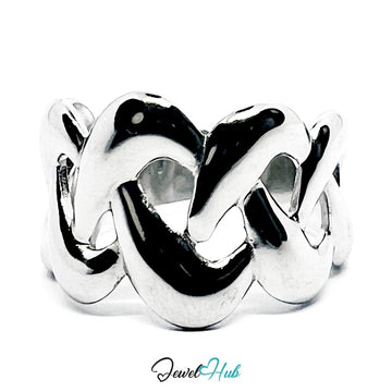 Stainless Steel Silver Overlap Ring – Modern Sculptural Band - JewelHub.co.uk