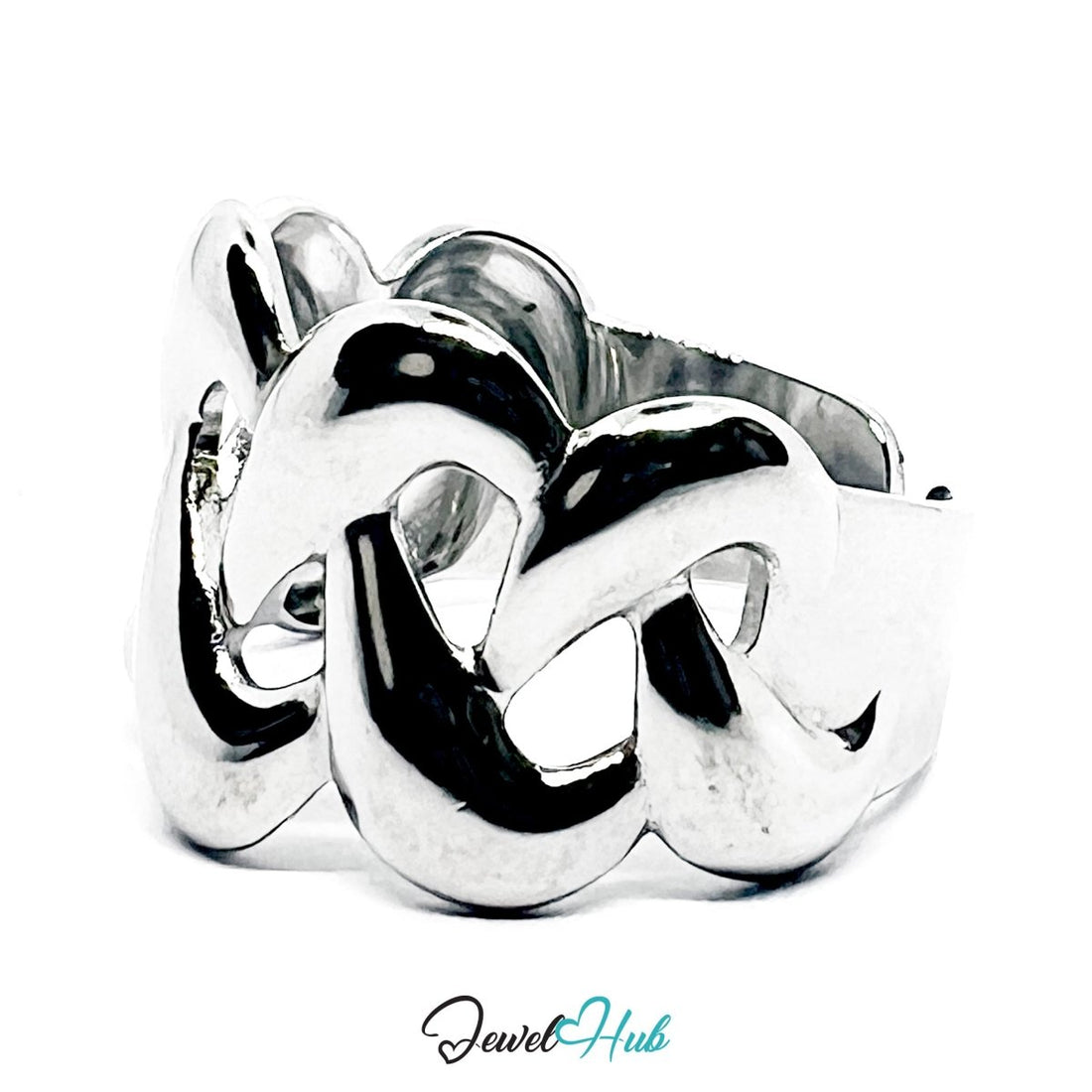 Stainless Steel Silver Overlap Ring – Modern Sculptural Band - JewelHub.co.uk